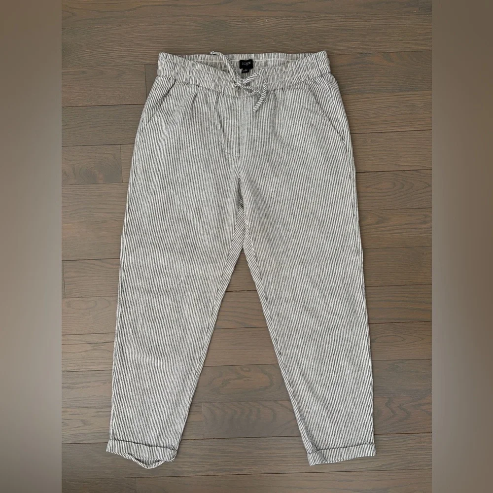 J.Crew Factory Striped Linen-Cotton Drawstring Pants Size 4 - Picture 2 of 3